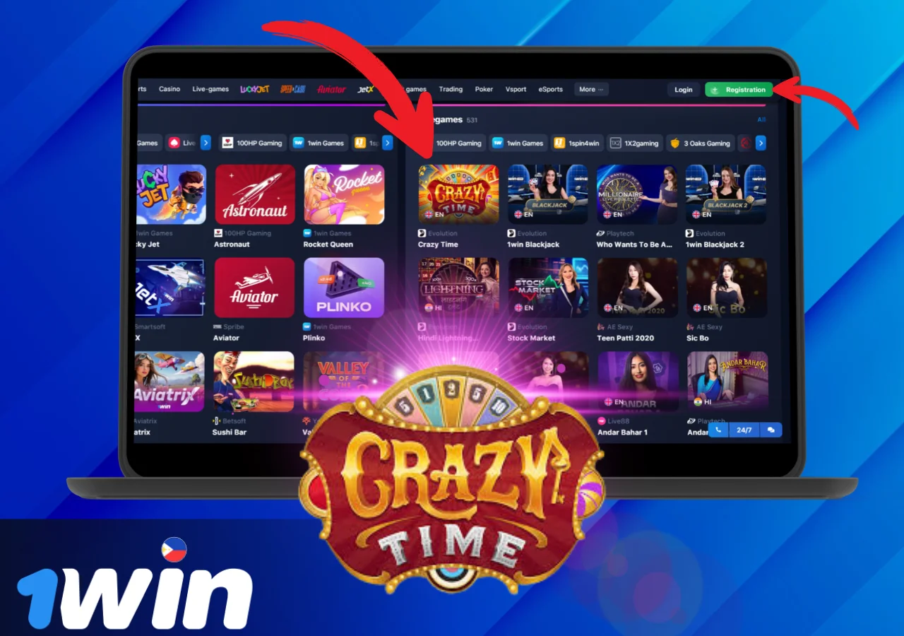 Crazy Time at 1Win offers Filipino players high payouts.