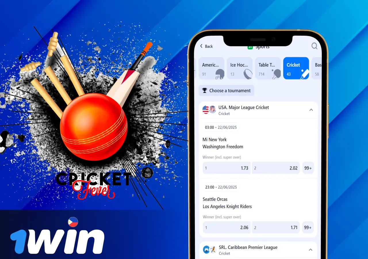 Overview of cricket betting for users from the Philippines on the 1win platform.